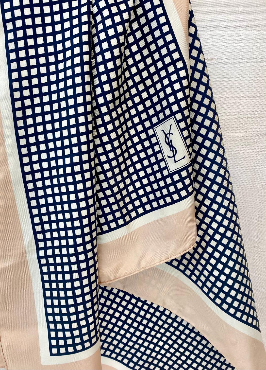 Vintage Navy & Cream YSL Silk Scarf