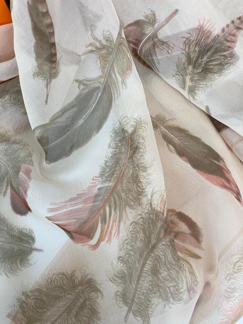 Vintage Hermes Chiffon  Feather Scarf