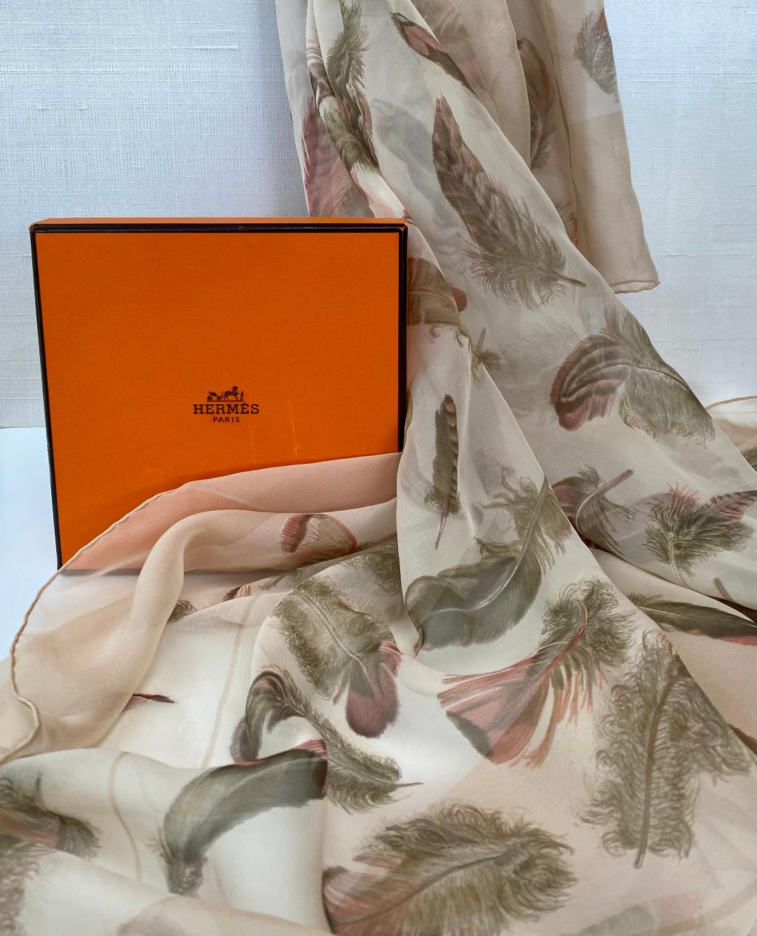 Vintage Hermes Chiffon  Feather Scarf