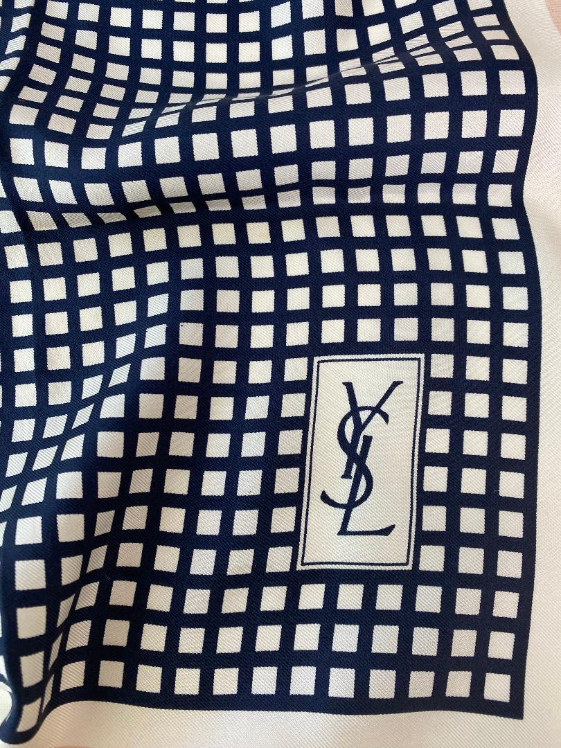 Vintage Navy & Cream YSL Silk Scarf
