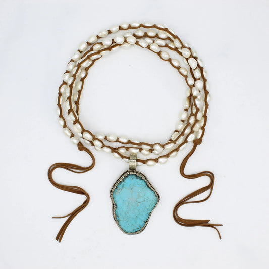Fresh Water Pearl Medium Xlong with Turquoise Pendant